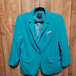 The Limited Turquois Blue 3/4 Sleeve Jacket with Blue & White Pinstripe Lining